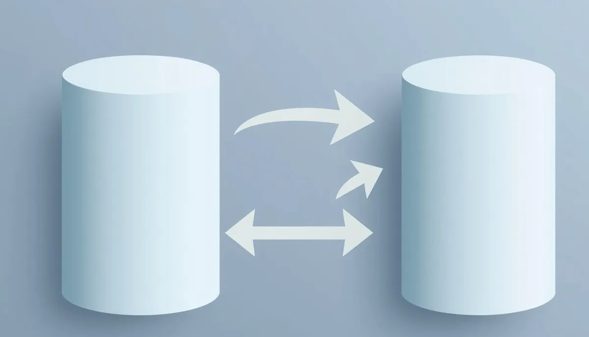 Representación geométrica backup base datos WordPress con formas cilíndricas