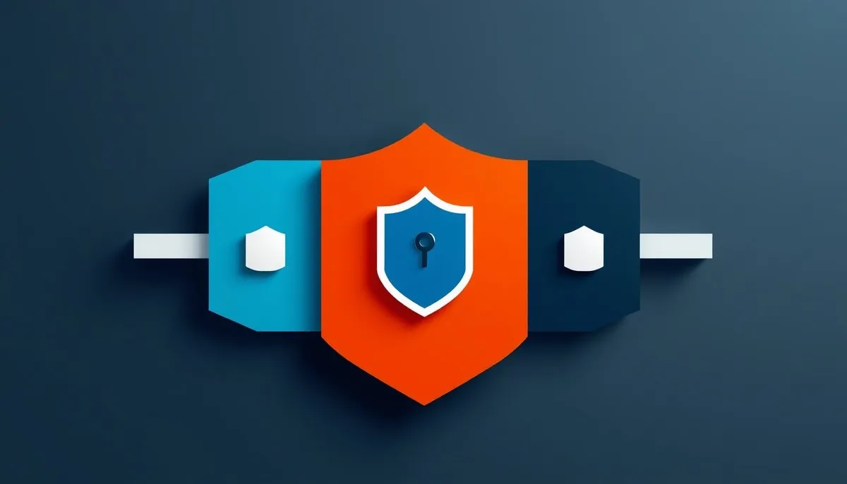 Endurecimiento seguridad WordPress capas protección formas geométricas azul gris
